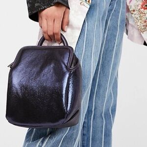 Free people mini backpack with shiny metal finish midnight navy